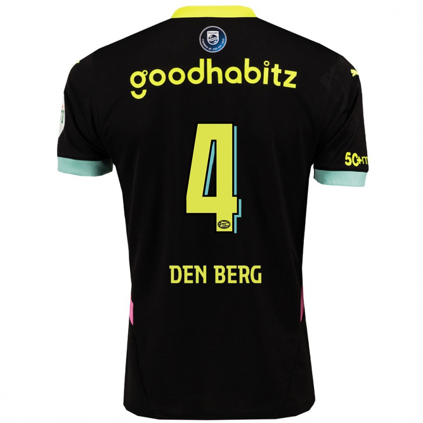 Kids Football Mandy Van Den Berg #4 Black Yellow Away Jersey 2024/25 T-Shirt Uk