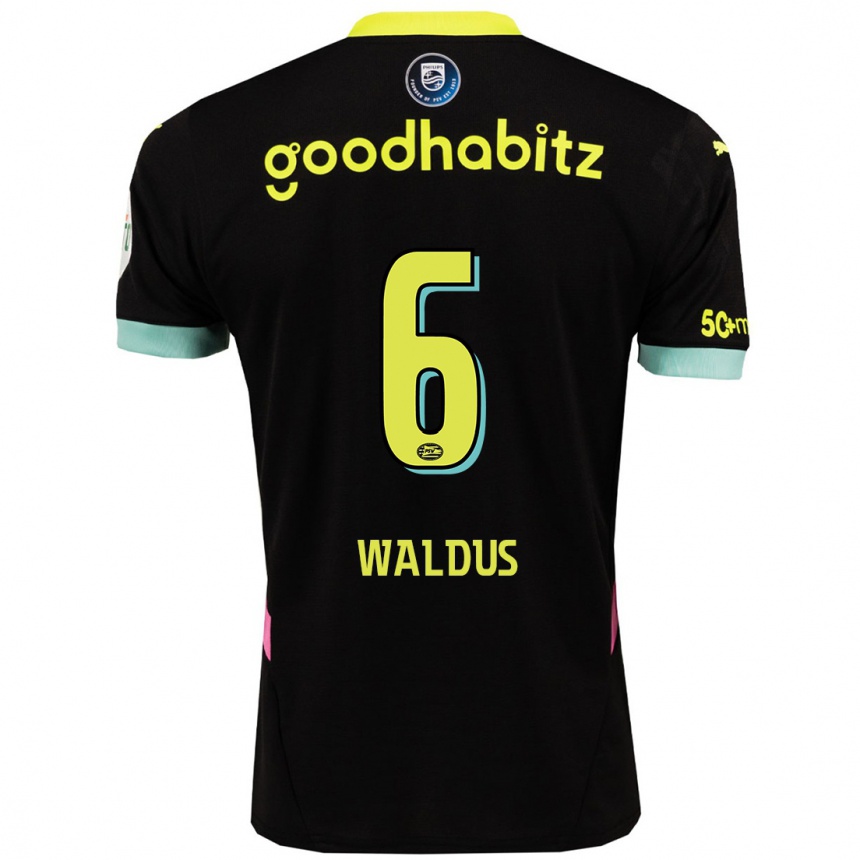 Kids Football Maruschka Waldus #6 Black Yellow Away Jersey 2024/25 T-Shirt Uk