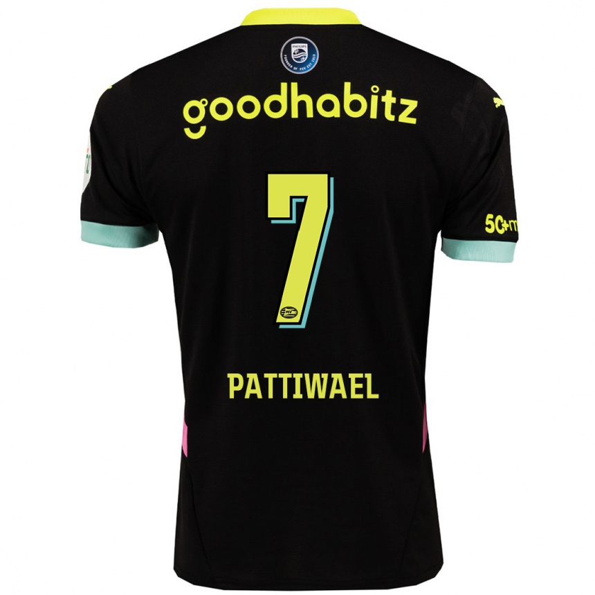 Kids Football Naomi Pattiwael #7 Black Yellow Away Jersey 2024/25 T-Shirt Uk