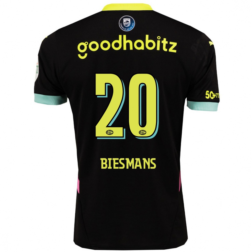 Kids Football Julie Biesmans #20 Black Yellow Away Jersey 2024/25 T-Shirt Uk