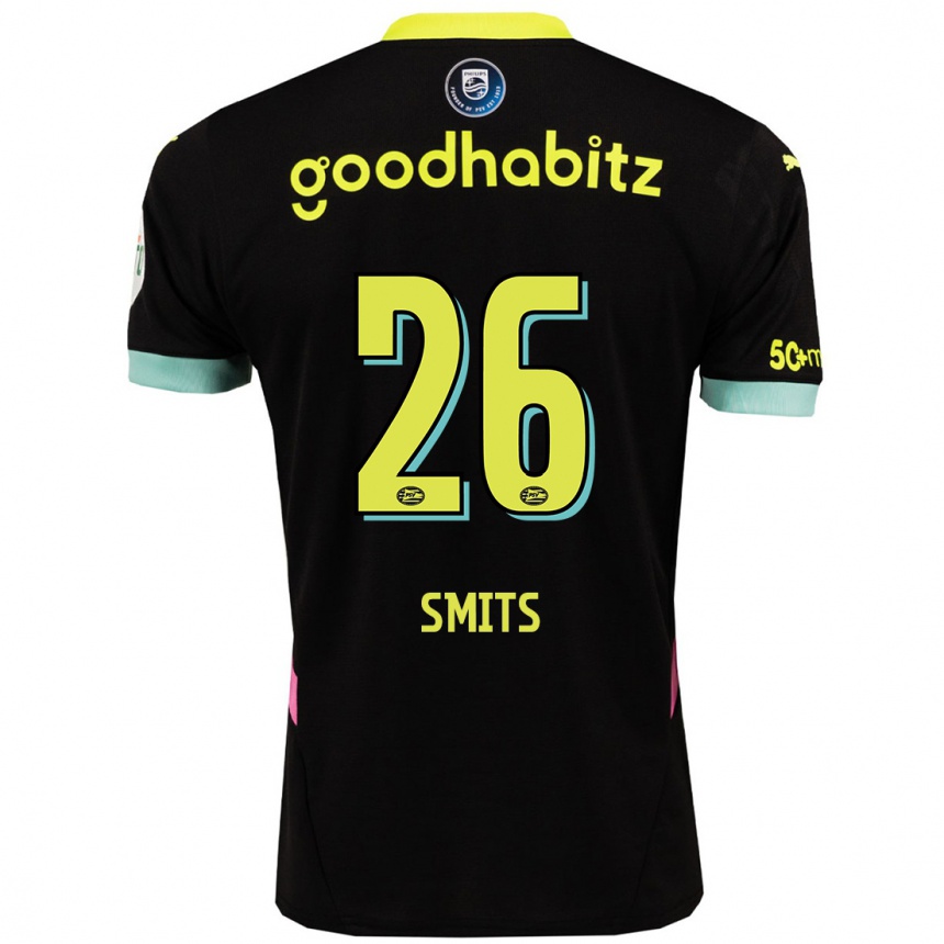 Kids Football Eef Smits #26 Black Yellow Away Jersey 2024/25 T-Shirt Uk