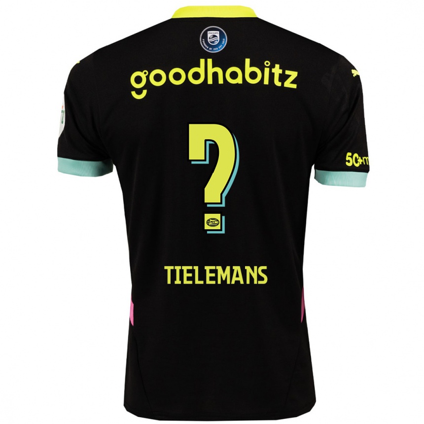 Kids Football Mathijs Tielemans #0 Black Yellow Away Jersey 2024/25 T-Shirt Uk