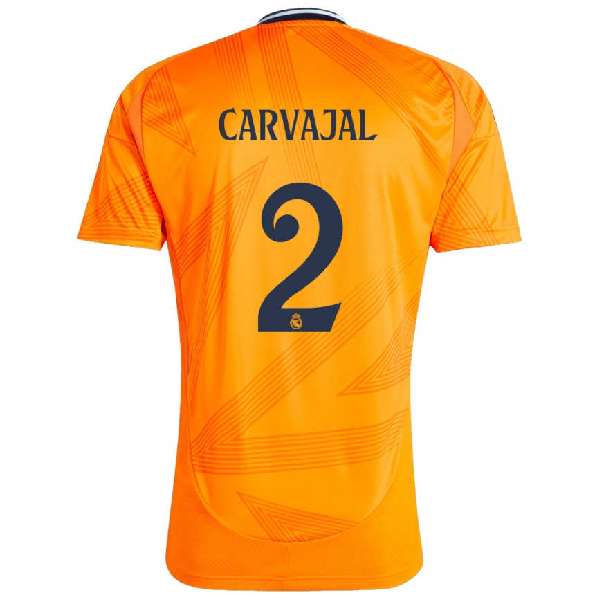 Kids Football Daniel Carvajal #2 Orange Away Jersey 2024/25 T-Shirt Uk