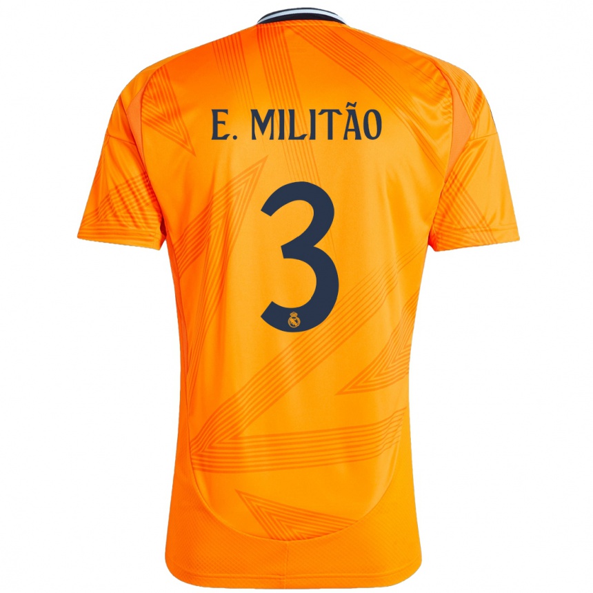 Kids Football Eder Militao #3 Orange Away Jersey 2024/25 T-Shirt Uk