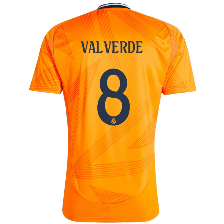 Kids Football Federico Valverde #8 Orange Away Jersey 2024/25 T-Shirt Uk