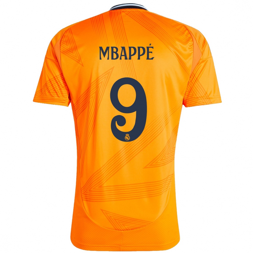 Kids Football Kylian Mbappe #9 Orange Away Jersey 2024/25 T-Shirt Uk