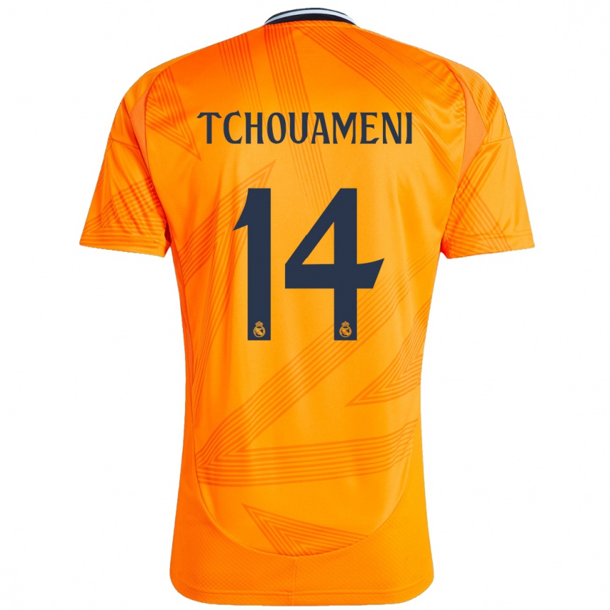 Kids Football Aurelien Tchouameni #14 Orange Away Jersey 2024/25 T-Shirt Uk