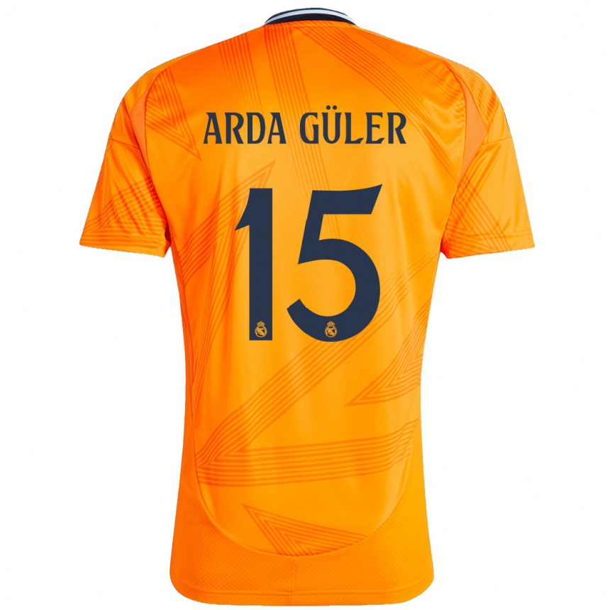 Kids Football Arda Güler #15 Orange Away Jersey 2024/25 T-Shirt Uk