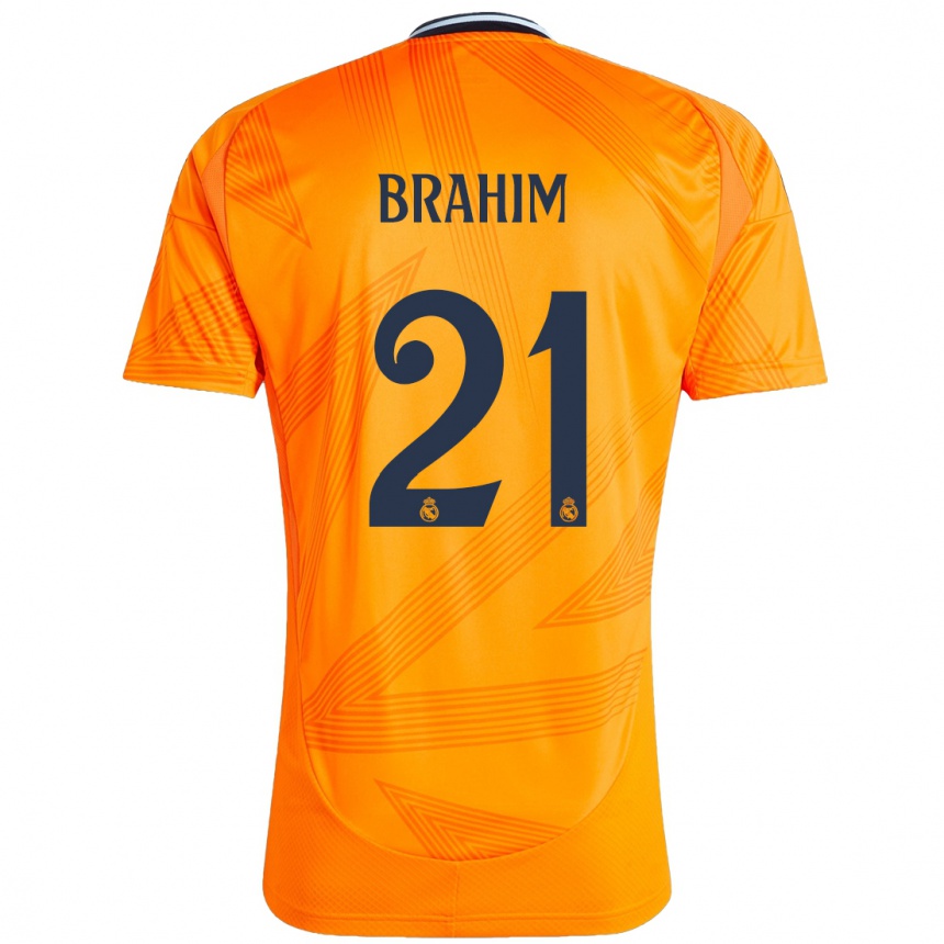 Kids Football Brahim Diaz #21 Orange Away Jersey 2024/25 T-Shirt Uk