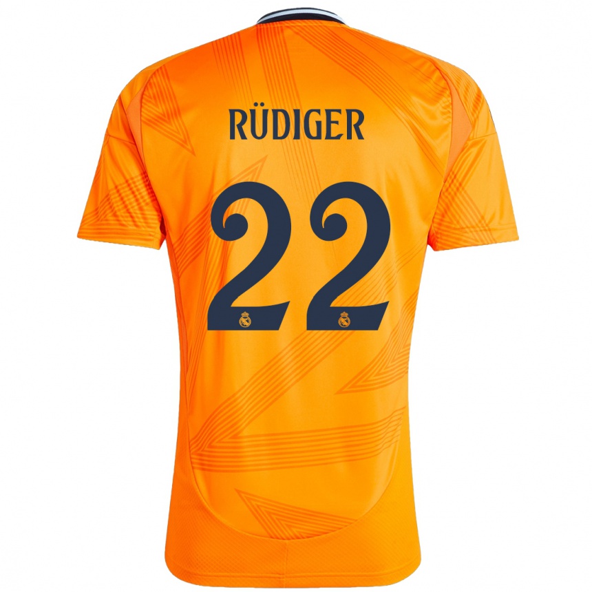 Kids Football Antonio Rudiger #22 Orange Away Jersey 2024/25 T-Shirt Uk