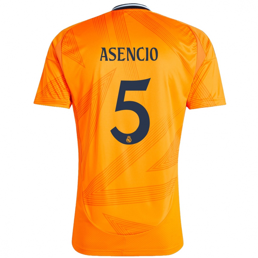 Kids Football Raul Asencio #5 Orange Away Jersey 2024/25 T-Shirt Uk