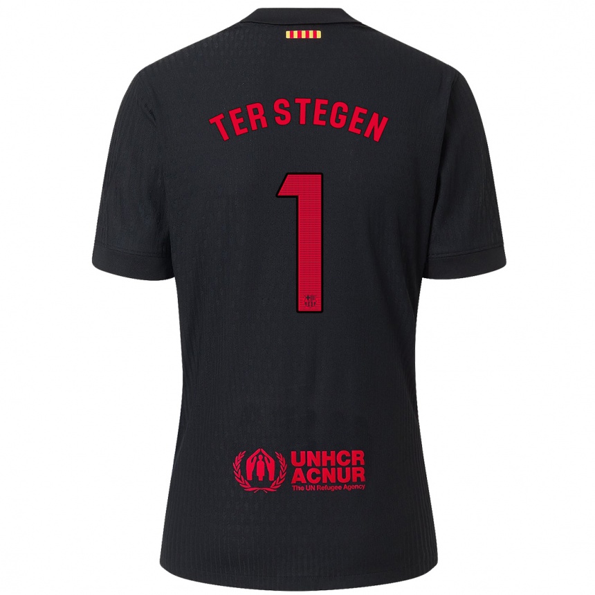 Kids Football Marc-Andre Ter Stegen #1 Black Red Away Jersey 2024/25 T-Shirt Uk