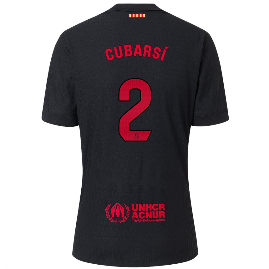 Kids Football Pau Cubarsí #2 Black Red Away Jersey 2024/25 T-Shirt Uk