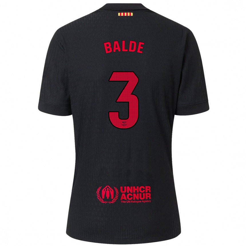 Kids Football Alejandro Balde #3 Black Red Away Jersey 2024/25 T-Shirt Uk