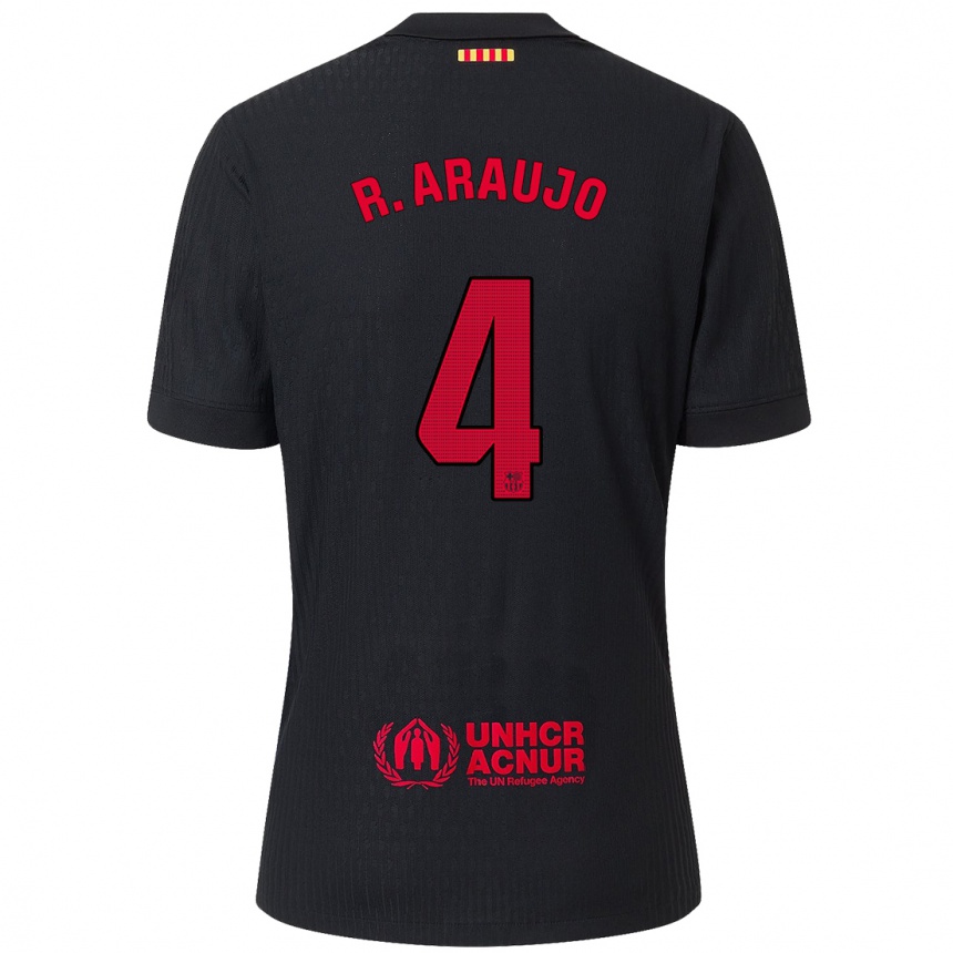 Kids Football Ronald Araujo #4 Black Red Away Jersey 2024/25 T-Shirt Uk