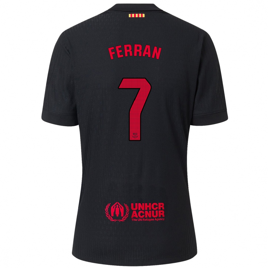 Kids Football Ferran Torres #7 Black Red Away Jersey 2024/25 T-Shirt Uk