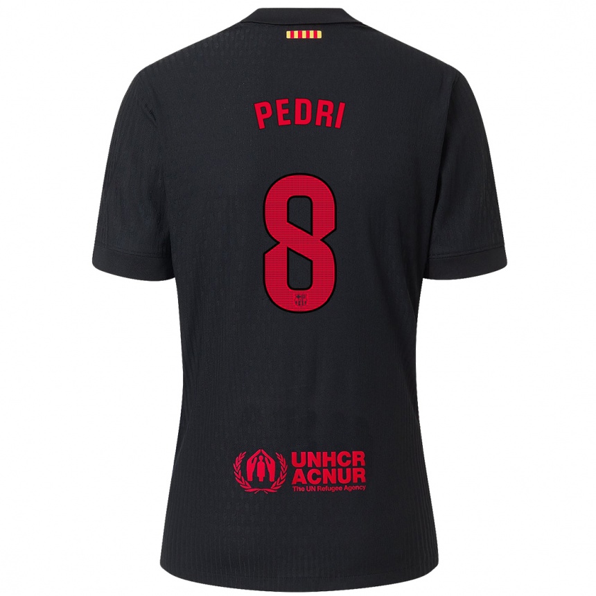 Kids Football Pedri #8 Black Red Away Jersey 2024/25 T-Shirt Uk