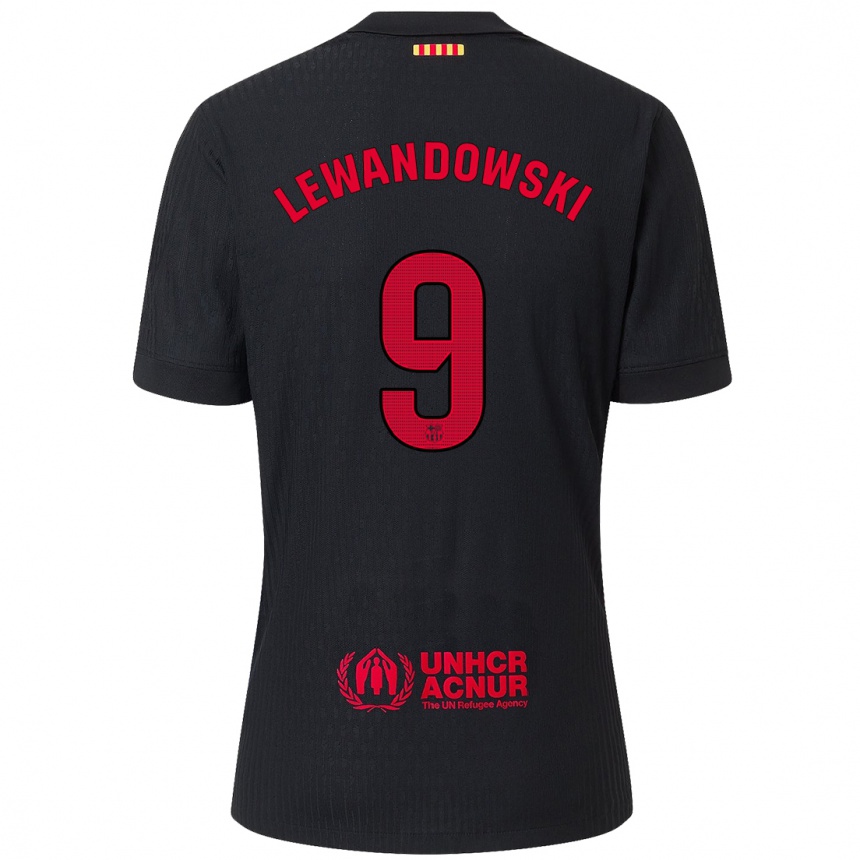 Kids Football Robert Lewandowski #9 Black Red Away Jersey 2024/25 T-Shirt Uk