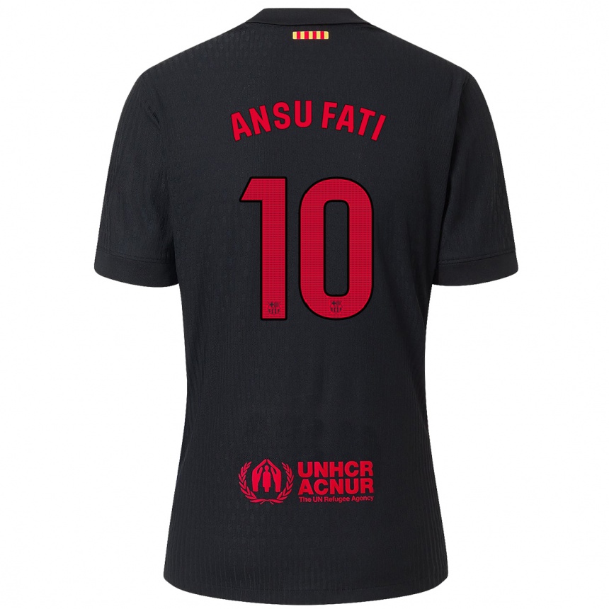 Kids Football Ansu Fati #10 Black Red Away Jersey 2024/25 T-Shirt Uk