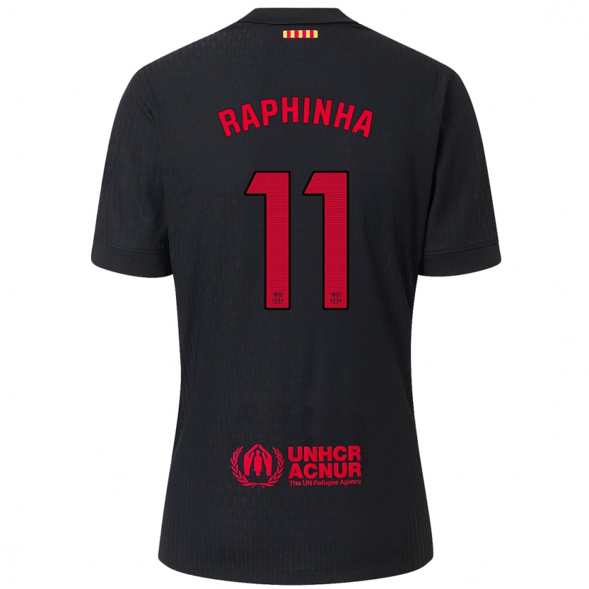 Kids Football Raphinha #11 Black Red Away Jersey 2024/25 T-Shirt Uk