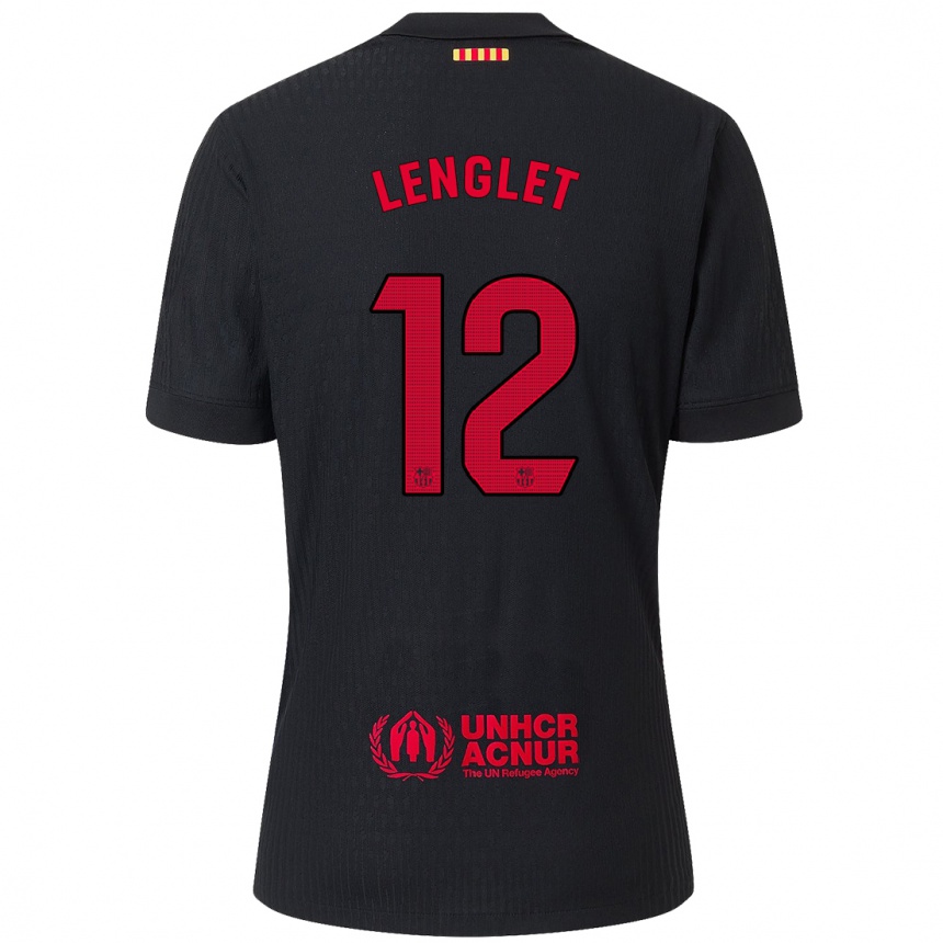 Kids Football Clement Lenglet #12 Black Red Away Jersey 2024/25 T-Shirt Uk