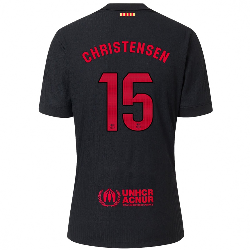 Kids Football Andreas Christensen #15 Black Red Away Jersey 2024/25 T-Shirt Uk