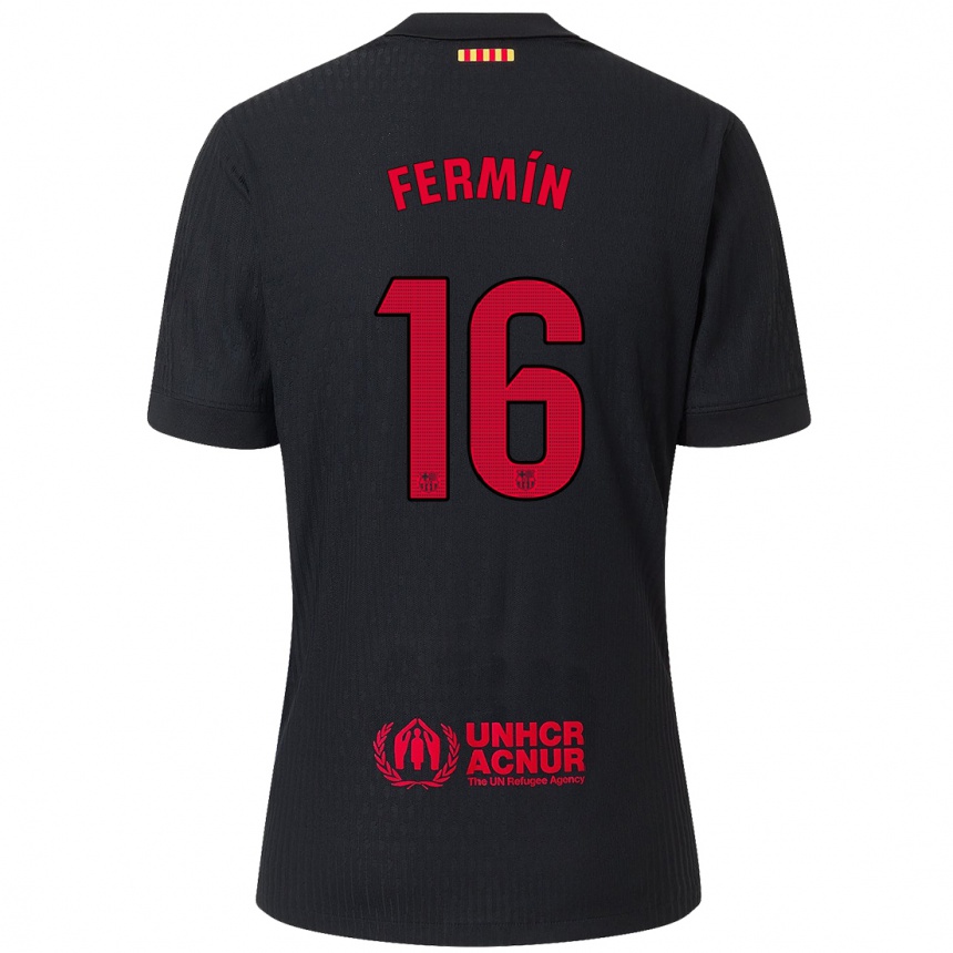 Kids Football Fermin Lopez #16 Black Red Away Jersey 2024/25 T-Shirt Uk