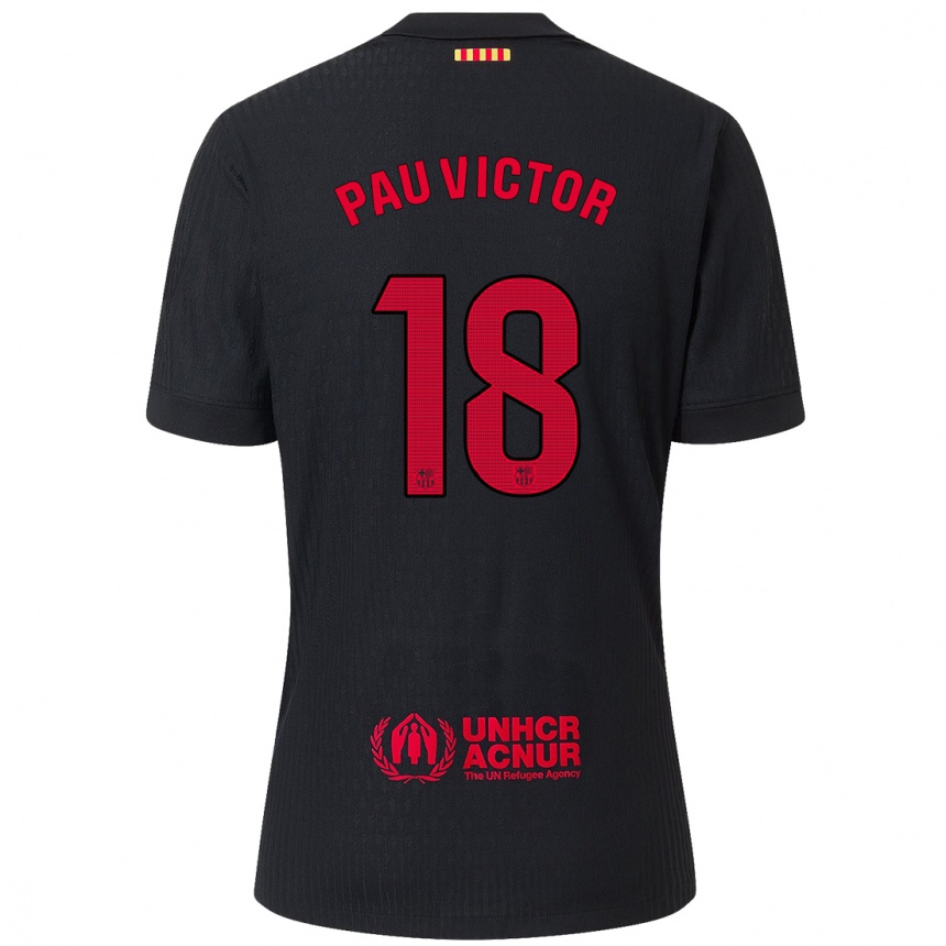 Kids Football Pau Víctor #18 Black Red Away Jersey 2024/25 T-Shirt Uk