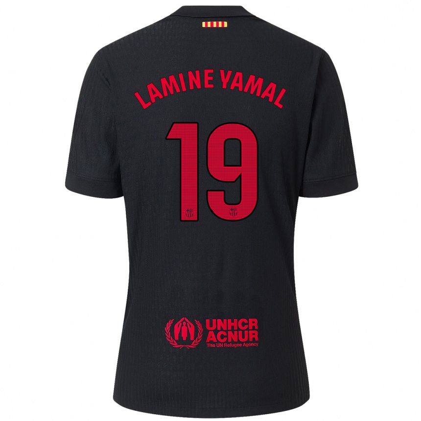 Kids Football Lamine Yamal #19 Black Red Away Jersey 2024/25 T-Shirt Uk