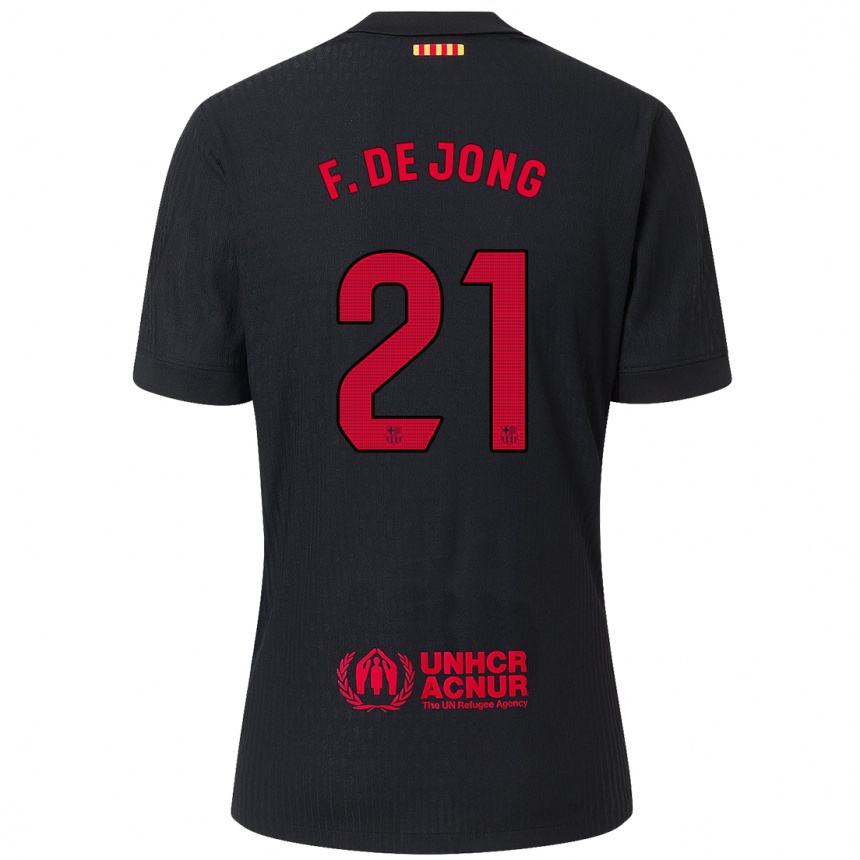 Kids Football Frenkie De Jong #21 Black Red Away Jersey 2024/25 T-Shirt Uk