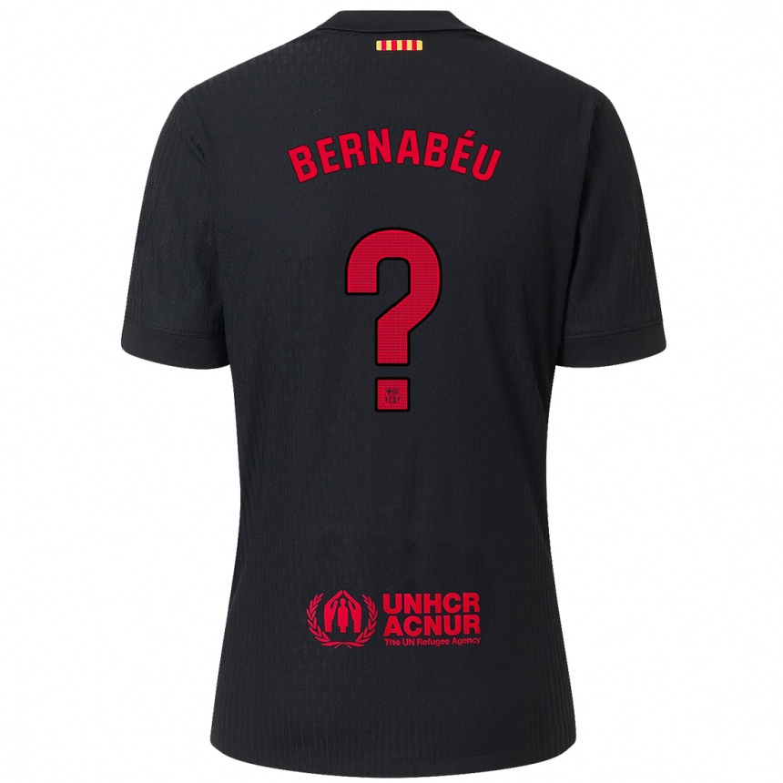 Kids Football Pol Bernabéu #0 Black Red Away Jersey 2024/25 T-Shirt Uk