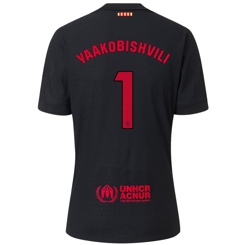 Kids Football Áron Yaakobishvili #1 Black Red Away Jersey 2024/25 T-Shirt Uk