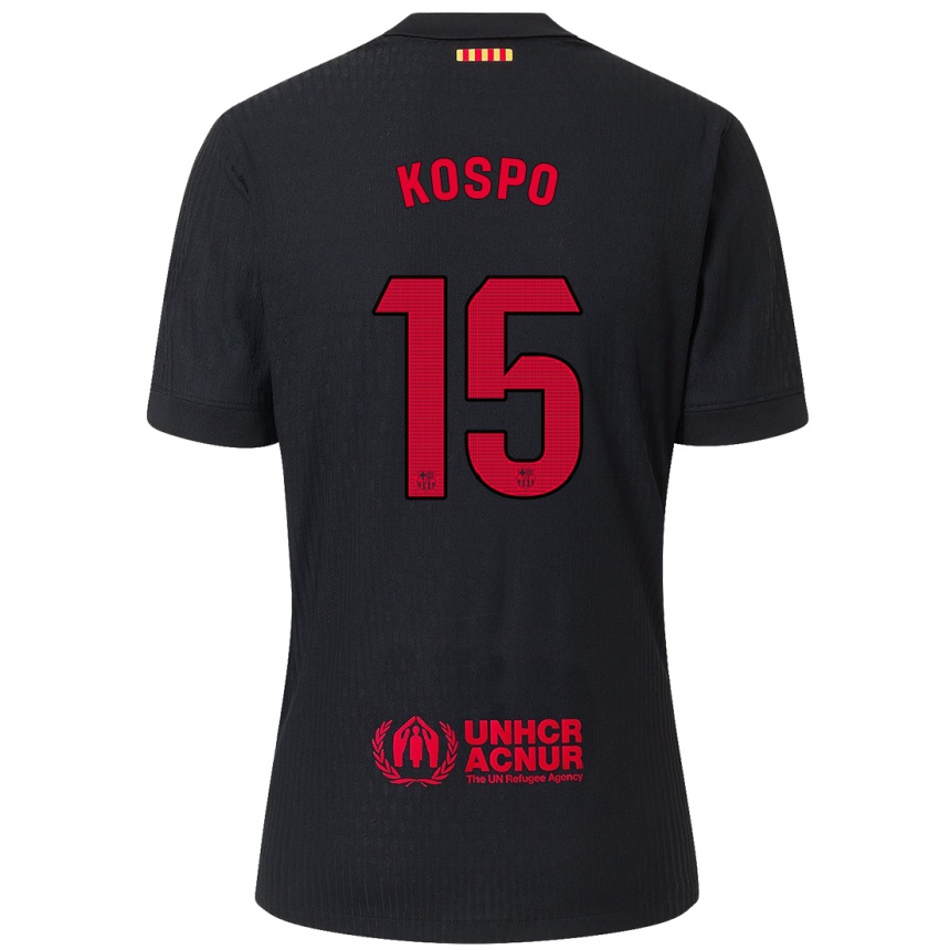 Kids Football Eman Kospo #15 Black Red Away Jersey 2024/25 T-Shirt Uk