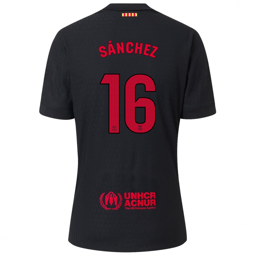 Kids Football Edu Sánchez #16 Black Red Away Jersey 2024/25 T-Shirt Uk