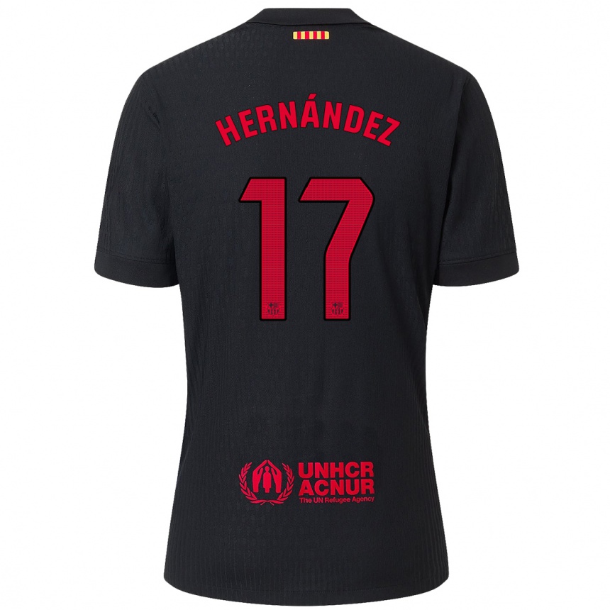 Kids Football Juan Hernández #17 Black Red Away Jersey 2024/25 T-Shirt Uk