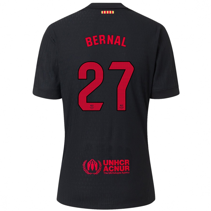 Kids Football Marc Bernal #27 Black Red Away Jersey 2024/25 T-Shirt Uk