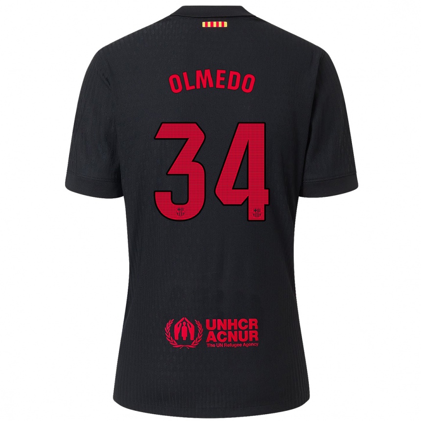 Kids Football Alexis Olmedo #34 Black Red Away Jersey 2024/25 T-Shirt Uk