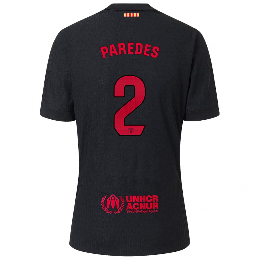 Kids Football Irene Paredes #2 Black Red Away Jersey 2024/25 T-Shirt Uk