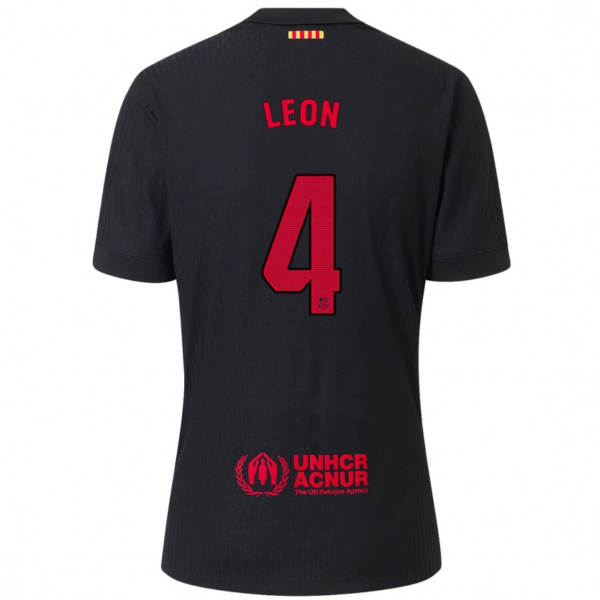 Kids Football Maria Pilar Leon #4 Black Red Away Jersey 2024/25 T-Shirt Uk