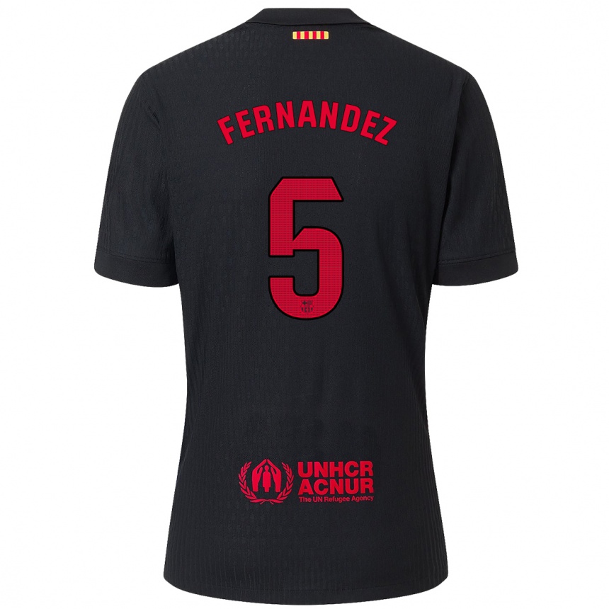 Kids Football Jana Fernández #5 Black Red Away Jersey 2024/25 T-Shirt Uk