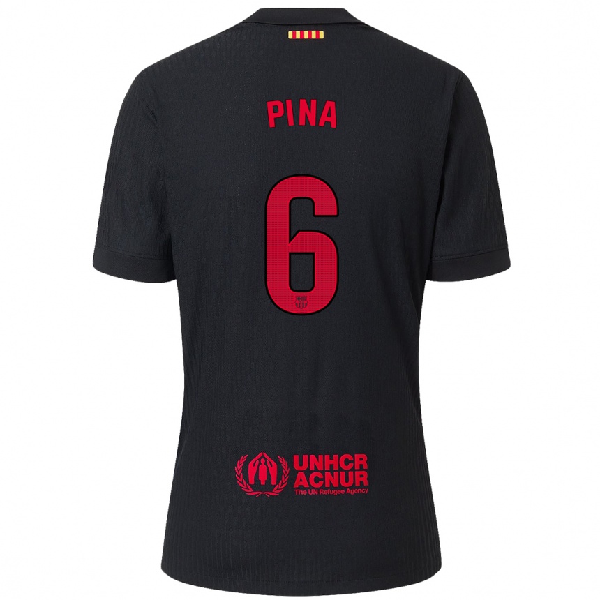 Kids Football Claudia Pina #6 Black Red Away Jersey 2024/25 T-Shirt Uk