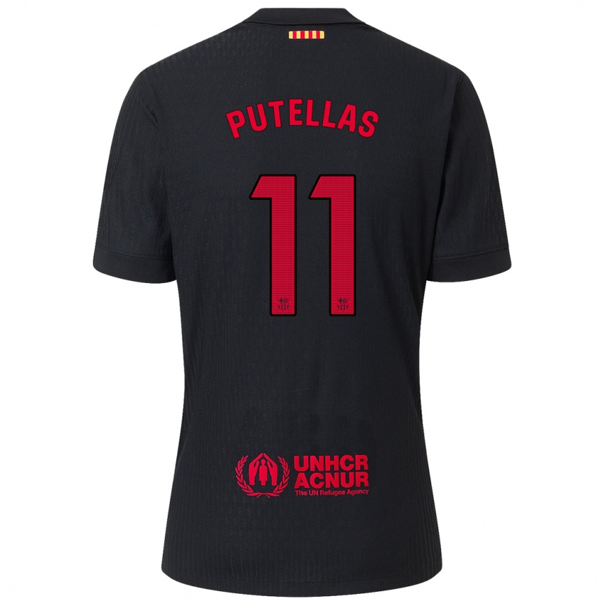 Kids Football Alexia Putellas #11 Black Red Away Jersey 2024/25 T-Shirt Uk