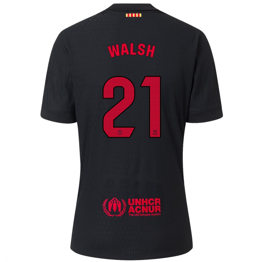 Kids Football Keira Walsh #21 Black Red Away Jersey 2024/25 T-Shirt Uk