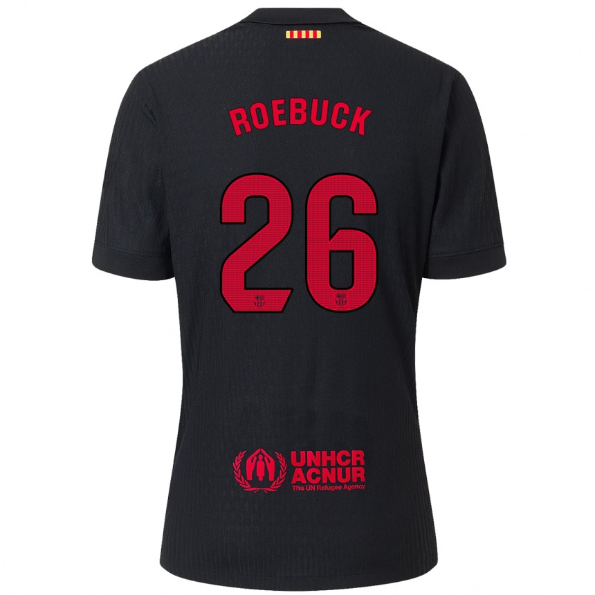 Kids Football Ellie Roebuck #26 Black Red Away Jersey 2024/25 T-Shirt Uk