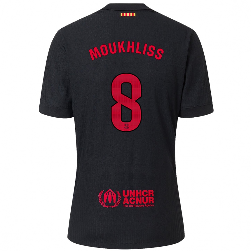 Kids Football Moha Moukhliss #8 Black Red Away Jersey 2024/25 T-Shirt Uk