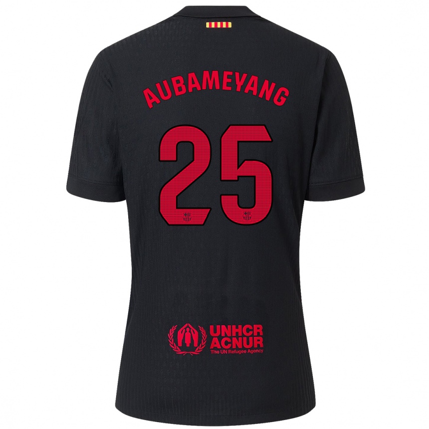 Kids Football Pierre Emerick Aubameyang #25 Black Red Away Jersey 2024/25 T-Shirt Uk