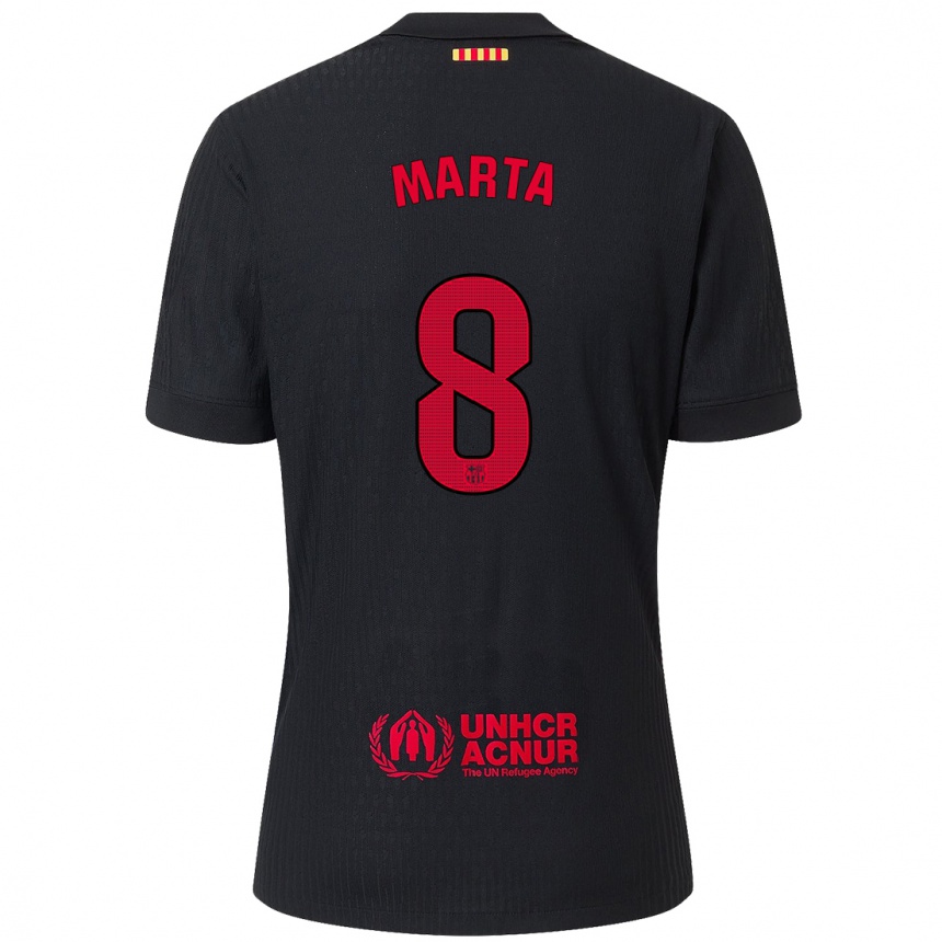 Kids Football Marta Torrejon #8 Black Red Away Jersey 2024/25 T-Shirt Uk