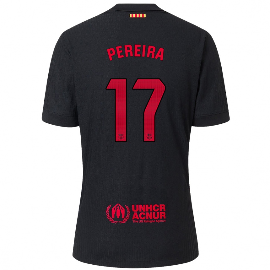 Kids Football Andrea Pereira #17 Black Red Away Jersey 2024/25 T-Shirt Uk