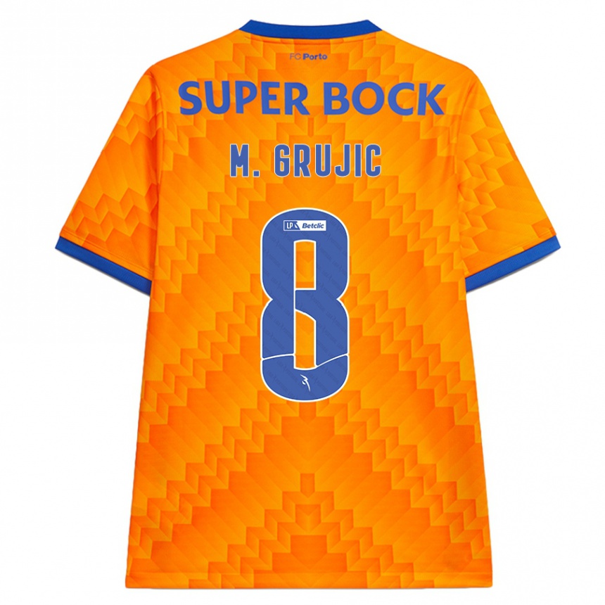 Kids Football Marko Grujic #8 Orange Away Jersey 2024/25 T-Shirt Uk