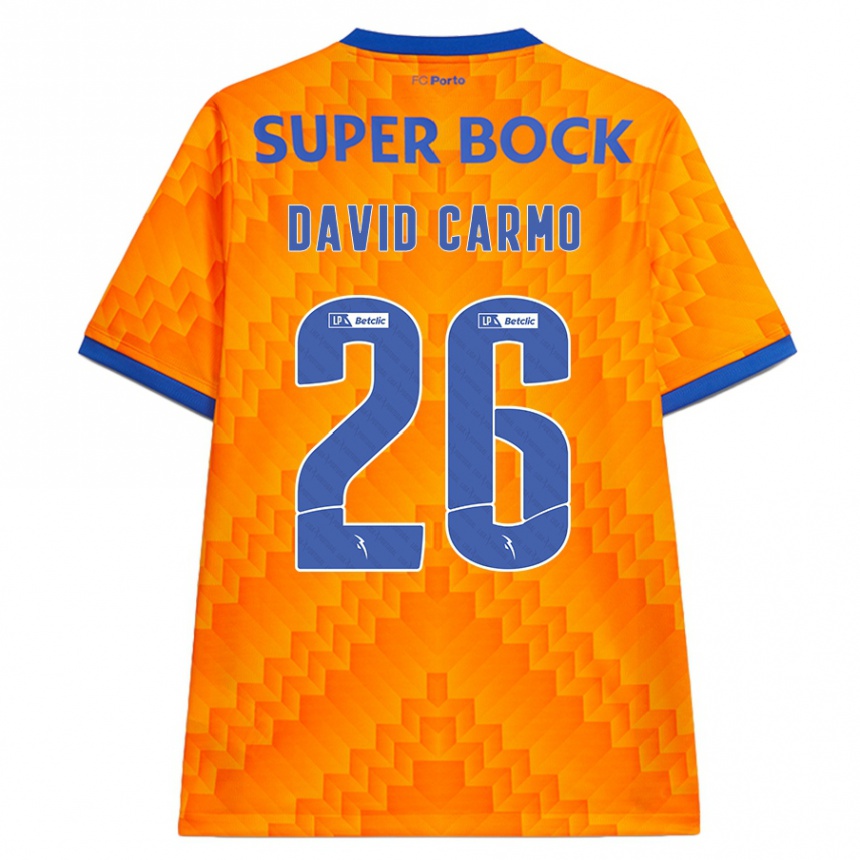 Kids Football David Carmo #26 Orange Away Jersey 2024/25 T-Shirt Uk